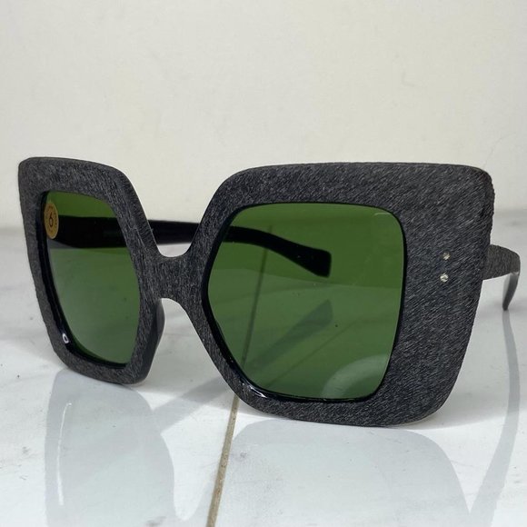 Retro 1960s Mid-Century Minarelli Italy Green/Gray Cat Eye Oversized Sunglasses main image 8